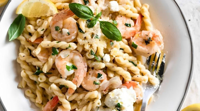easy authentic lemon basil gemelli with shrimp pasta recipe